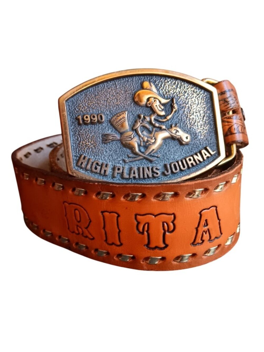 Vintage Western Cowgirl Belt 32 "Rita" Monogram Brown USA Rockabilly Indy Womens